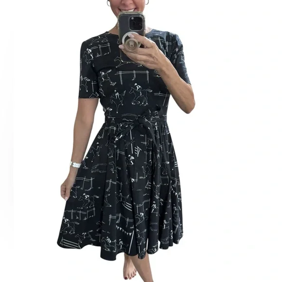 Carolina Herrera Equestrian Print Poplin Fit & Flare Dress  Small Horse Print - Picture 13 of 13